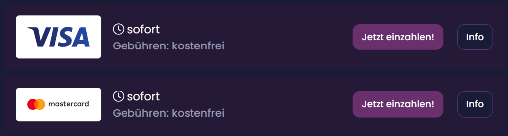 Kreditkarten für die Einzahlung