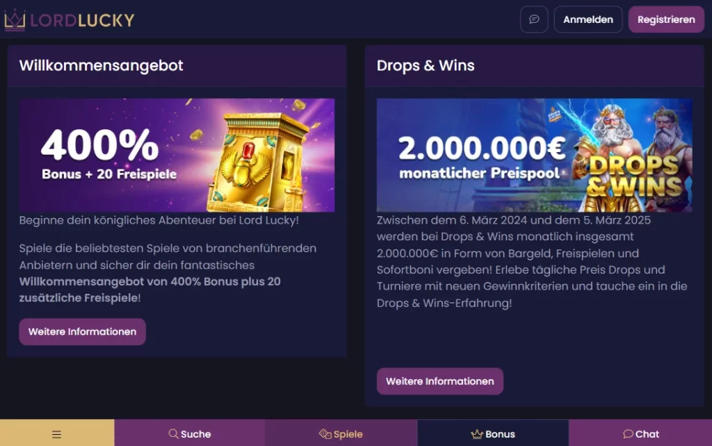 Lord Lucky Bonusse für Deutsche