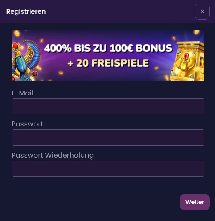 Lord Lucky Casino Registrierungsseite und Felder