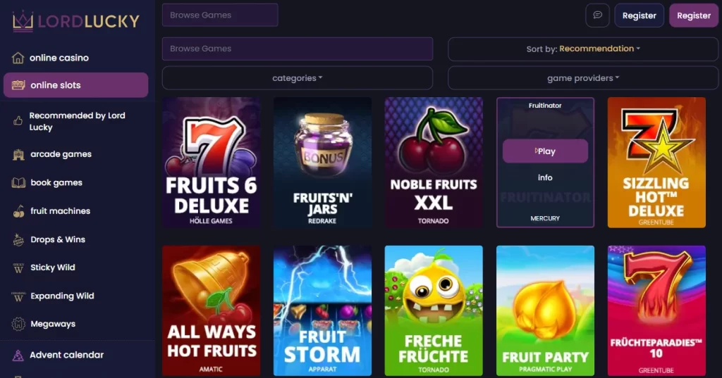 Sofortgewinnspiele im Lord Lucky Online Casino